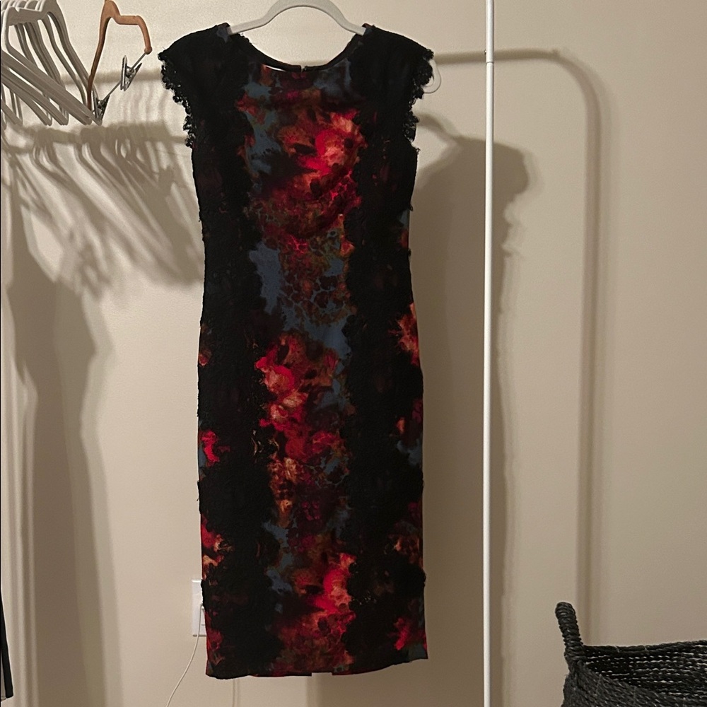 Maggy London Black and Red Midi Dress
